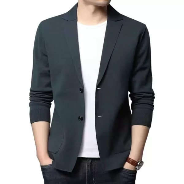 chouyatou Mens Notched Lapel Business Casual Knit Blazer Sweater Cardigan Jacket Sport CoatNavy