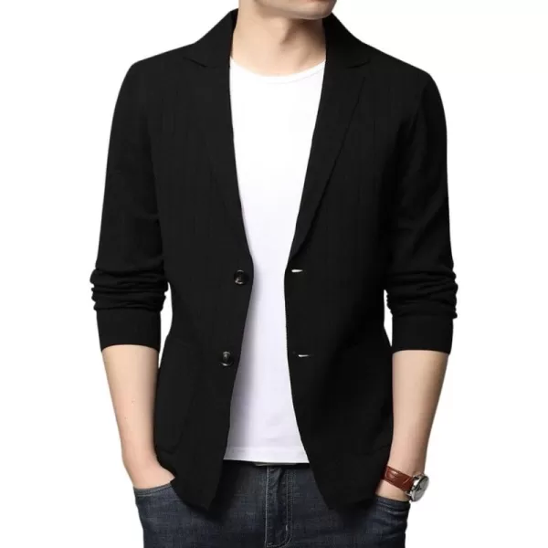 chouyatou Mens Notched Lapel Business Casual Knit Blazer Sweater Cardigan Jacket Sport CoatRibbed Black