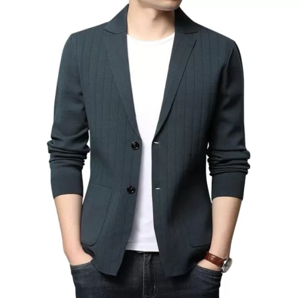 chouyatou Mens Notched Lapel Business Casual Knit Blazer Sweater Cardigan Jacket Sport CoatRibbed Navy
