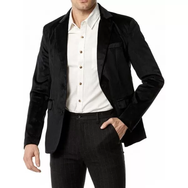 chouyatou Mens Solid Velvet Blazer Basic Slim Fit Two Button Prom Party Dinner Blazer JacketBlack