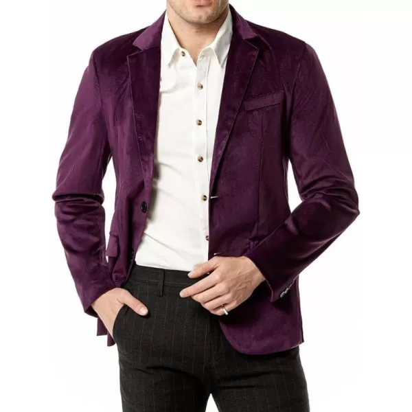 chouyatou Mens Solid Velvet Blazer Basic Slim Fit Two Button Prom Party Dinner Blazer JacketPurple
