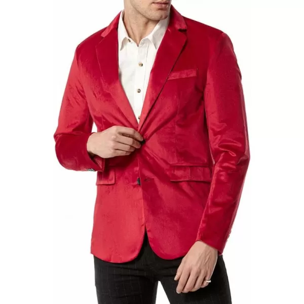 chouyatou Mens Solid Velvet Blazer Basic Slim Fit Two Button Prom Party Dinner Blazer JacketRed