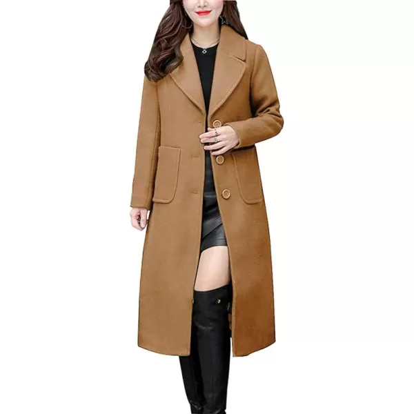 chouyatou Womens Big Notch Lapel Single Breasted MidLong Wool Blend CoatCamel