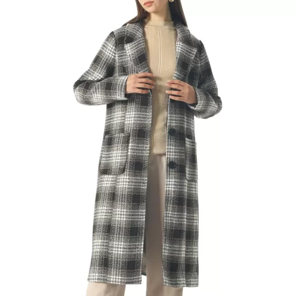 chouyatou Womens Big Notch Lapel Single Breasted MidLong Wool Blend CoatCoffeeplaid