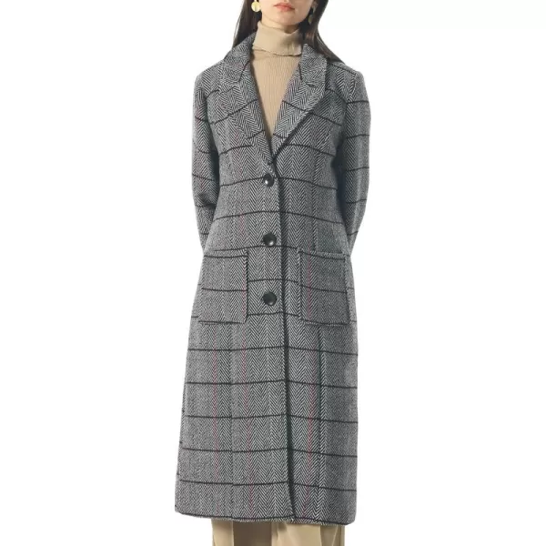 chouyatou Womens Big Notch Lapel Single Breasted MidLong Wool Blend CoatGreyplaid