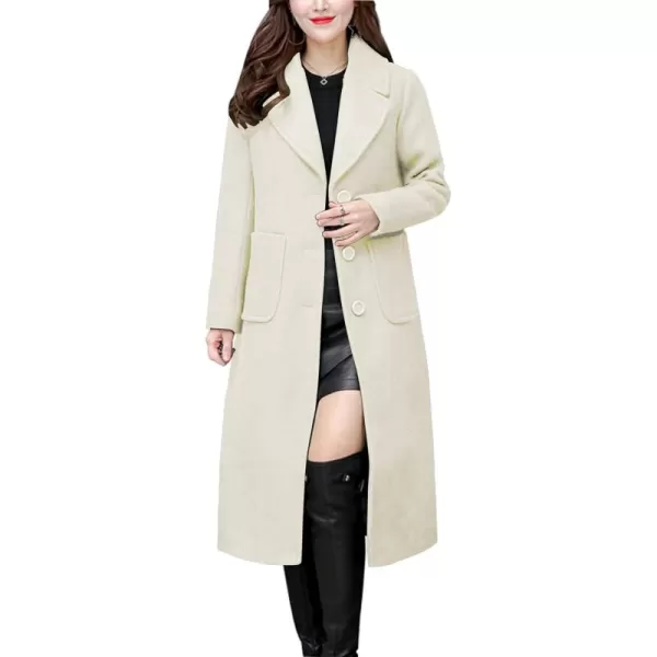 chouyatou Womens Big Notch Lapel Single Breasted MidLong Wool Blend CoatOffwhite