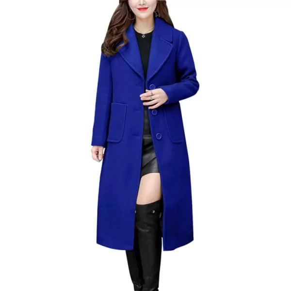 chouyatou Womens Big Notch Lapel Single Breasted MidLong Wool Blend CoatRoyal Blue