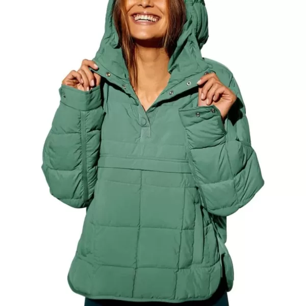 chouyatou Womens Quilted Pullover Puffer Jacket Packable Hooded Oversize Winter Coat TopsAqua Green