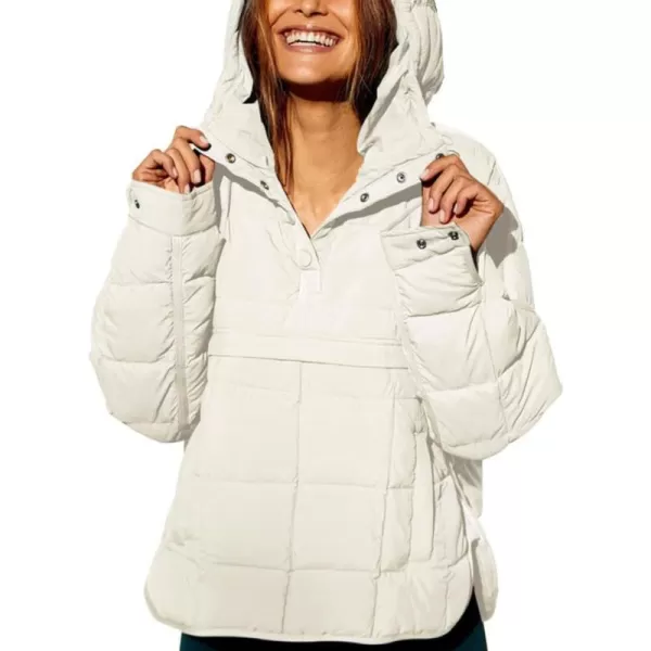 chouyatou Womens Quilted Pullover Puffer Jacket Packable Hooded Oversize Winter Coat TopsBeige
