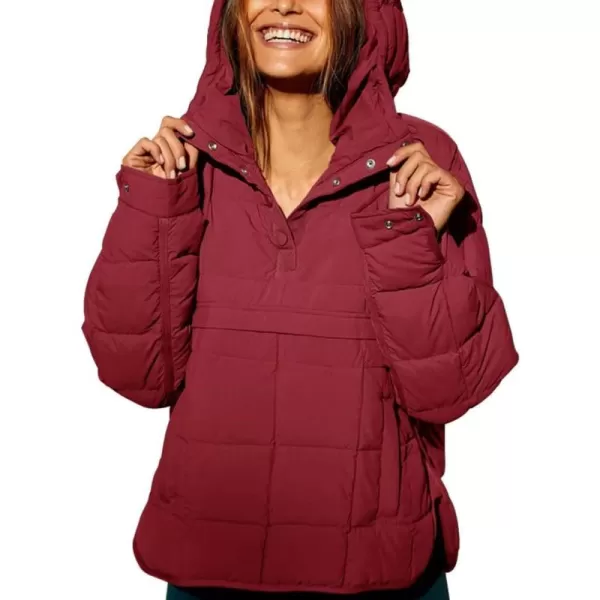 chouyatou Womens Quilted Pullover Puffer Jacket Packable Hooded Oversize Winter Coat TopsRed