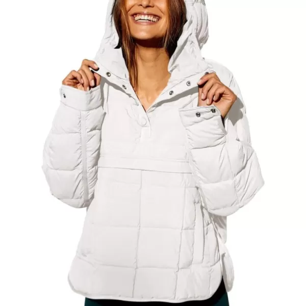 chouyatou Womens Quilted Pullover Puffer Jacket Packable Hooded Oversize Winter Coat TopsWhite