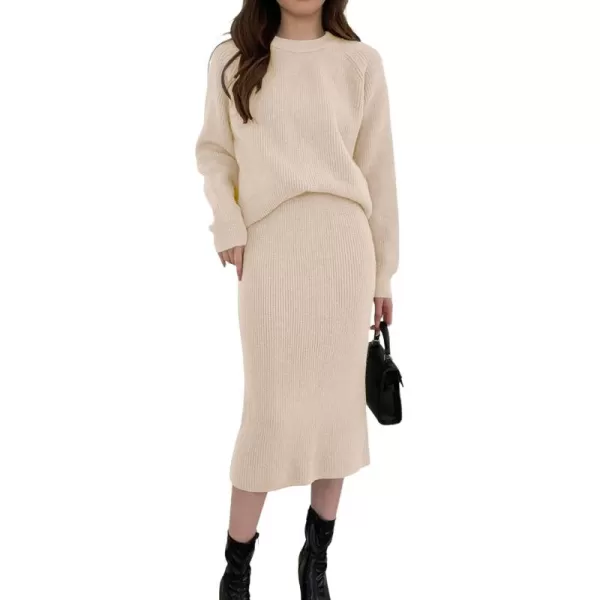 chouyatou Womens Two Piece Sweater Skirt Sets Knit Sweater Top Bodycon Skirt 2 Piece OutfitsBeige