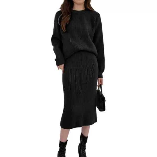 chouyatou Womens Two Piece Sweater Skirt Sets Knit Sweater Top Bodycon Skirt 2 Piece OutfitsBlack