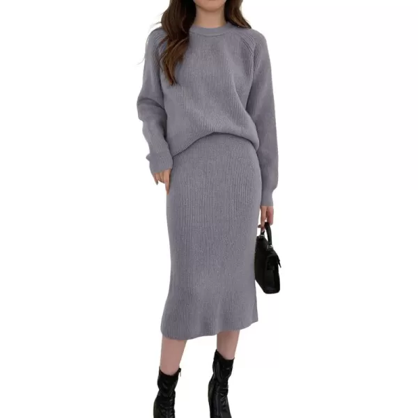 chouyatou Womens Two Piece Sweater Skirt Sets Knit Sweater Top Bodycon Skirt 2 Piece OutfitsGrey