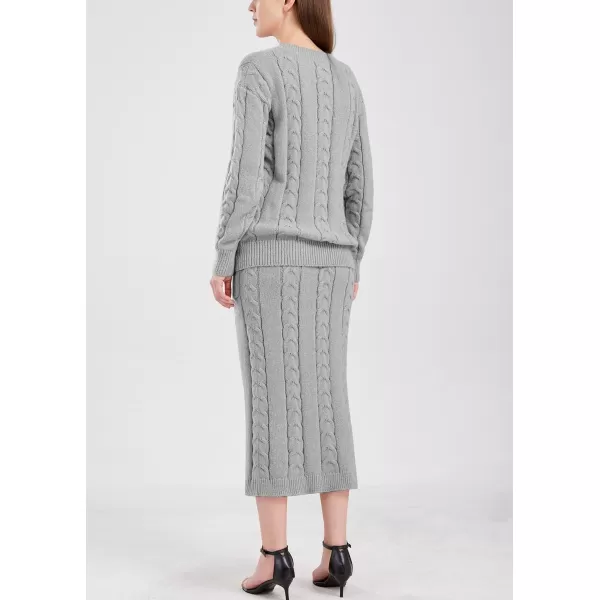 chouyatou Women Winter Casual Chunky Cable Knit Long Pencil Skirt 2 Piece Outfit Oversized Pullover Sweater SetsGrey