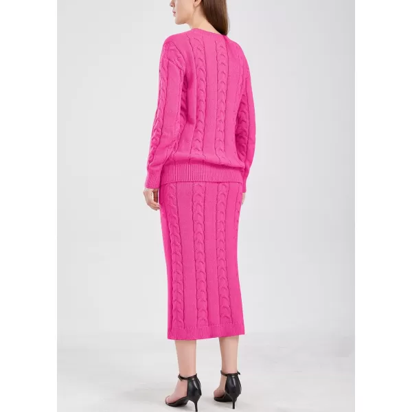 chouyatou Women Winter Casual Chunky Cable Knit Long Pencil Skirt 2 Piece Outfit Oversized Pullover Sweater SetsRose