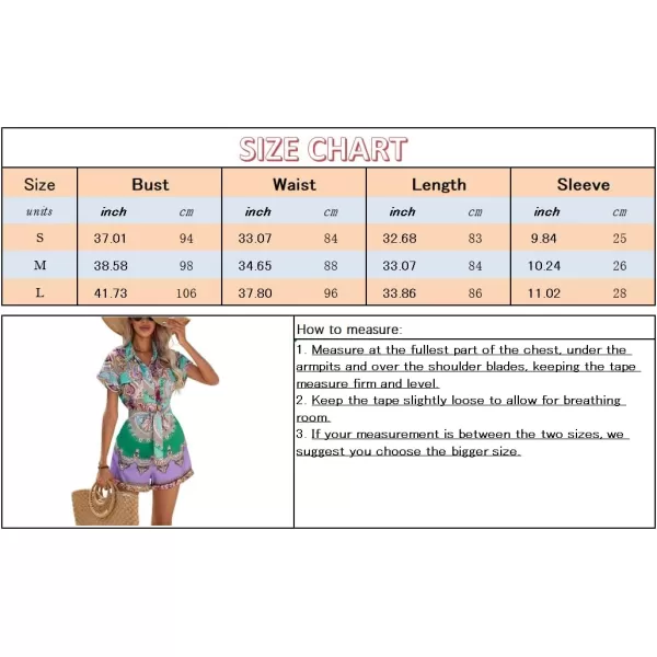 chouyatou Womens Bohemian Floral Print Rompers Button Up Short Sleeve Wide Leg Belted Hawaiian Vacation Romper ShortsCoffee