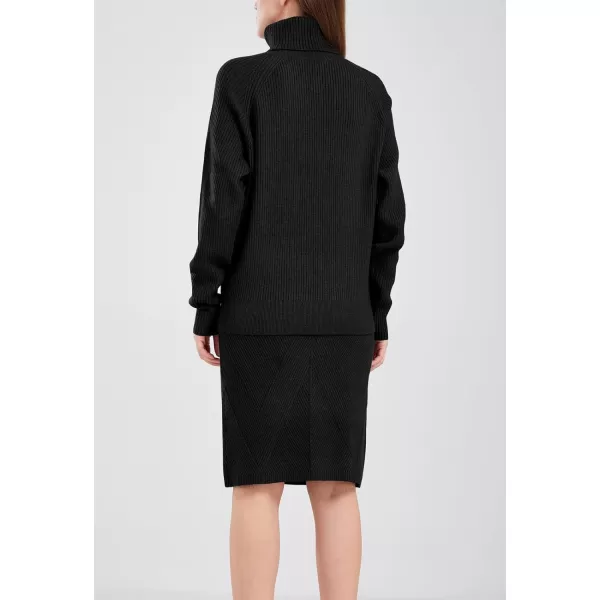 chouyatou Womens Casual 2 Piece Outfits Turtleneck Cable Knit Sweater and Bodycon Skirt SetsBlack