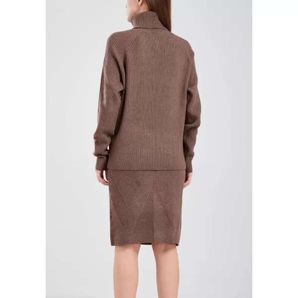 chouyatou Womens Casual 2 Piece Outfits Turtleneck Cable Knit Sweater and Bodycon Skirt SetsBrown