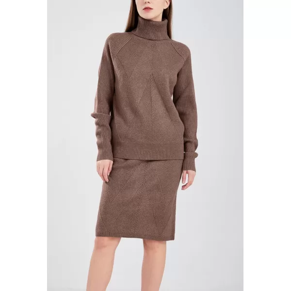 chouyatou Womens Casual 2 Piece Outfits Turtleneck Cable Knit Sweater and Bodycon Skirt SetsBrown