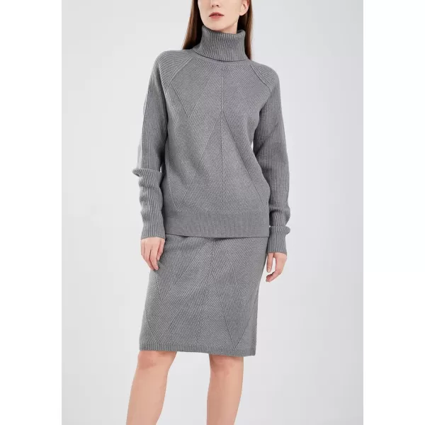 chouyatou Womens Casual 2 Piece Outfits Turtleneck Cable Knit Sweater and Bodycon Skirt SetsGrey
