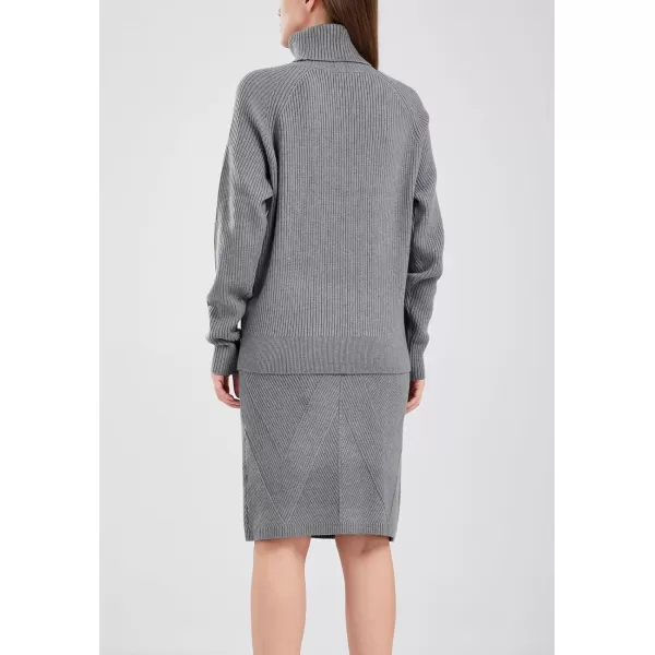 chouyatou Womens Casual 2 Piece Outfits Turtleneck Cable Knit Sweater and Bodycon Skirt SetsGrey