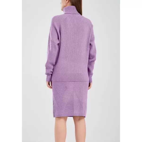 chouyatou Womens Casual 2 Piece Outfits Turtleneck Cable Knit Sweater and Bodycon Skirt SetsPurple