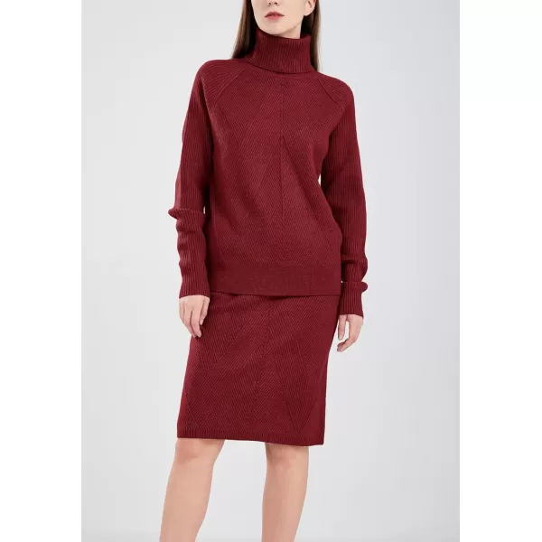 chouyatou Womens Casual 2 Piece Outfits Turtleneck Cable Knit Sweater and Bodycon Skirt SetsWine Red