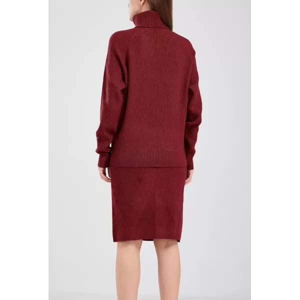 chouyatou Womens Casual 2 Piece Outfits Turtleneck Cable Knit Sweater and Bodycon Skirt SetsWine Red