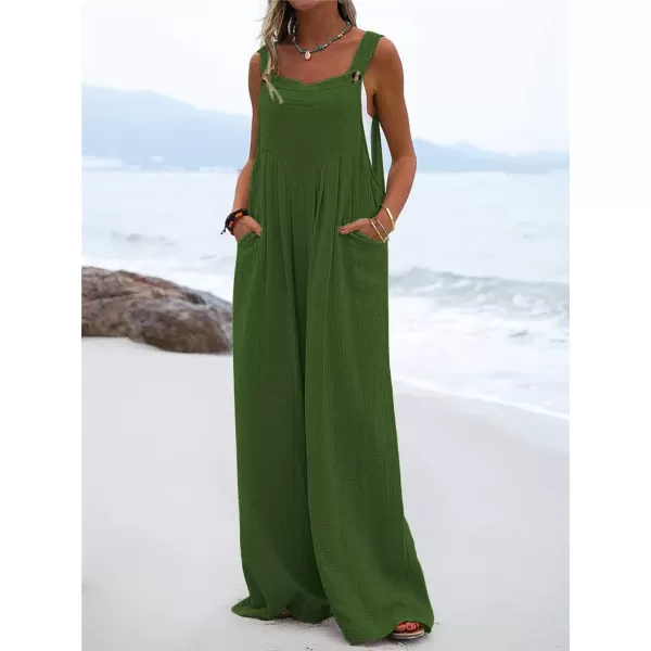 chouyatou Womens Casual Adjustable Strap Wide Leg Bib Overalls Jumpsuit with PocketsArmy Green