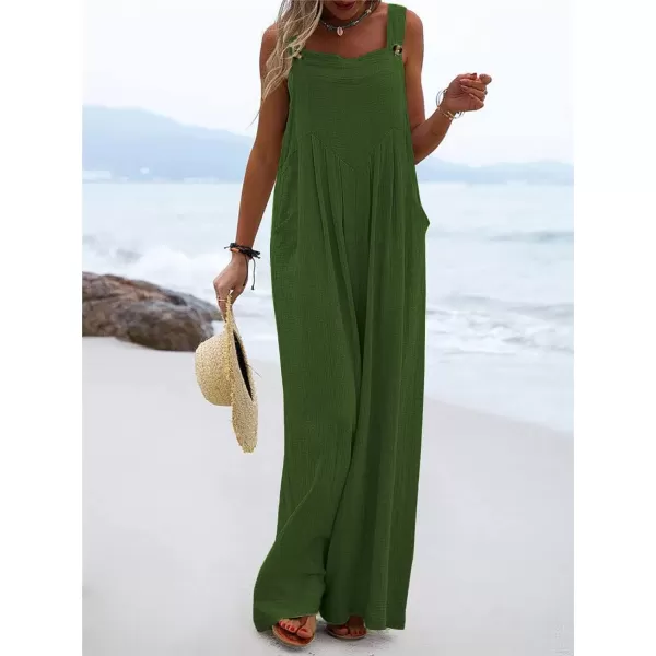 chouyatou Womens Casual Adjustable Strap Wide Leg Bib Overalls Jumpsuit with PocketsArmy Green