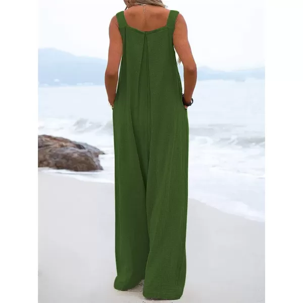 chouyatou Womens Casual Adjustable Strap Wide Leg Bib Overalls Jumpsuit with PocketsArmy Green