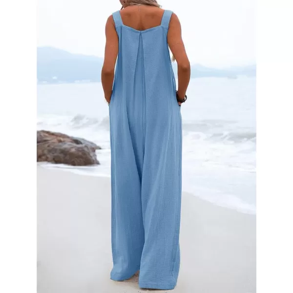chouyatou Womens Casual Adjustable Strap Wide Leg Bib Overalls Jumpsuit with PocketsBlue