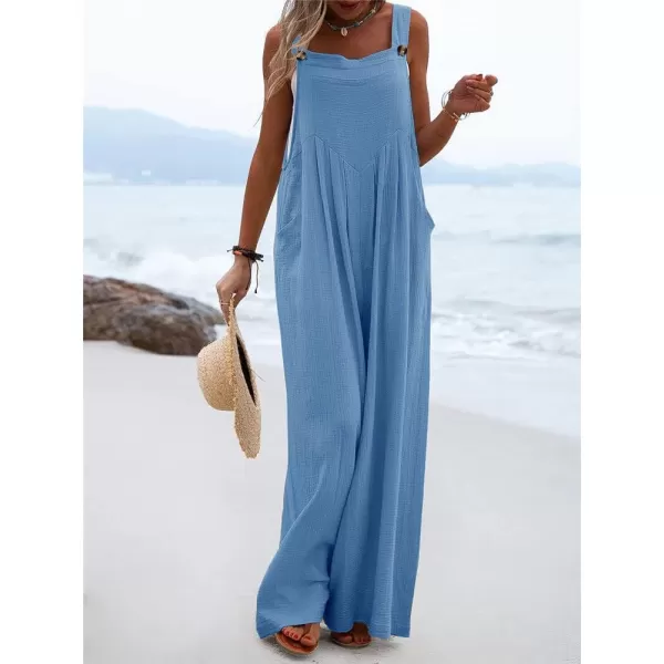 chouyatou Womens Casual Adjustable Strap Wide Leg Bib Overalls Jumpsuit with PocketsBlue
