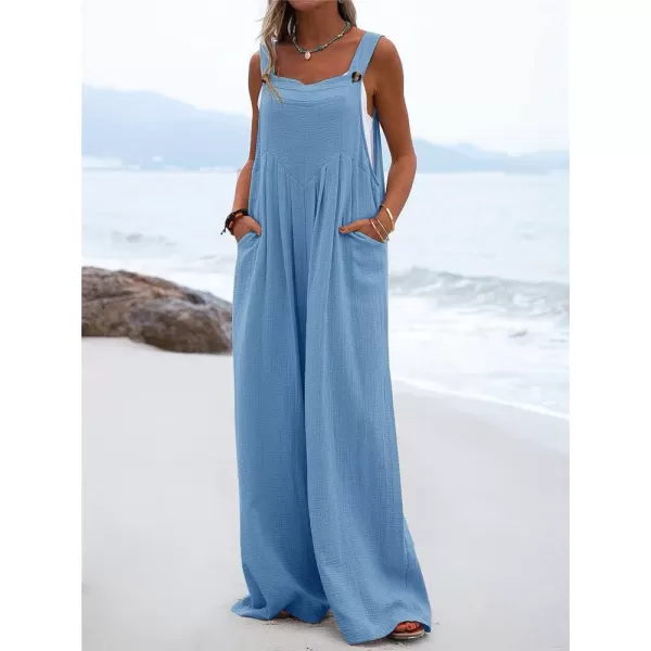 chouyatou Womens Casual Adjustable Strap Wide Leg Bib Overalls Jumpsuit with PocketsBlue