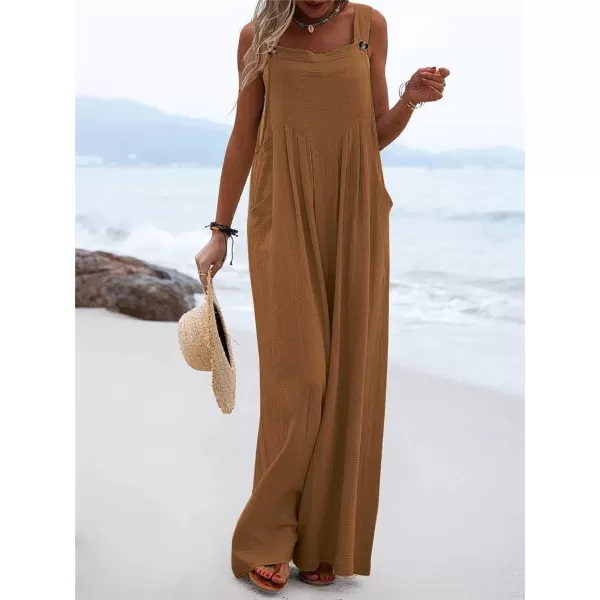 chouyatou Womens Casual Adjustable Strap Wide Leg Bib Overalls Jumpsuit with PocketsBrown