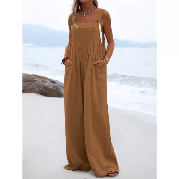 chouyatou Womens Casual Adjustable Strap Wide Leg Bib Overalls Jumpsuit with PocketsBrown
