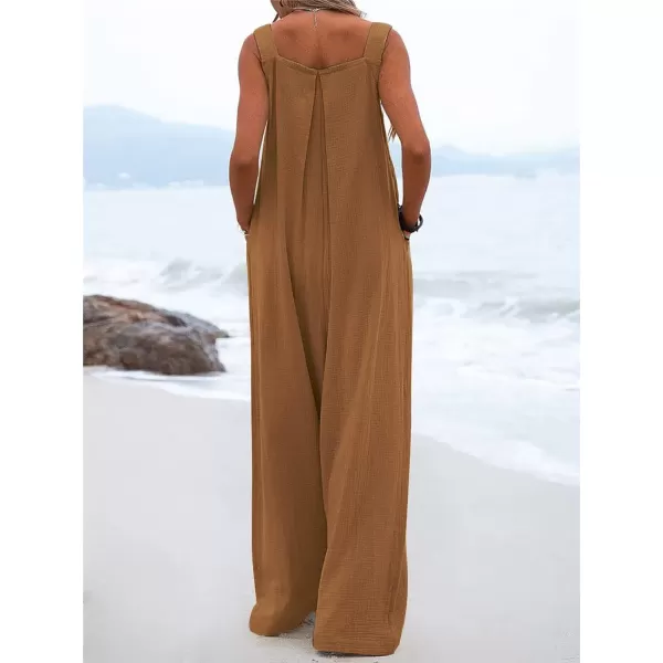 chouyatou Womens Casual Adjustable Strap Wide Leg Bib Overalls Jumpsuit with PocketsBrown