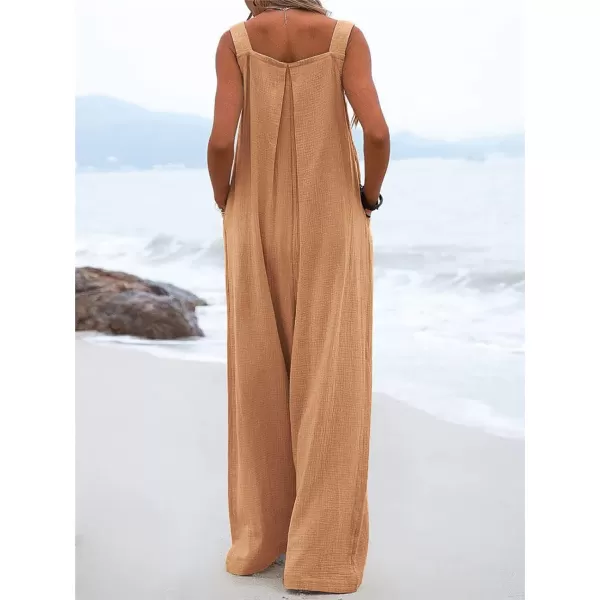 chouyatou Womens Casual Adjustable Strap Wide Leg Bib Overalls Jumpsuit with PocketsDark Orange