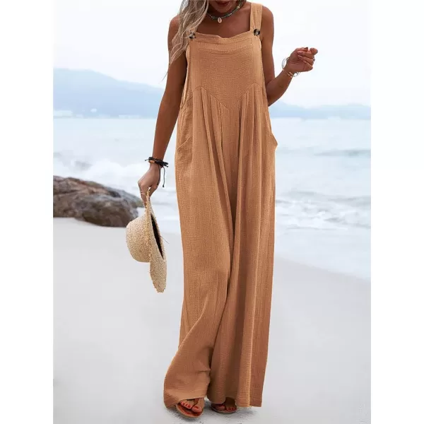 chouyatou Womens Casual Adjustable Strap Wide Leg Bib Overalls Jumpsuit with PocketsDark Orange