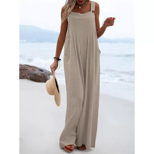 chouyatou Womens Casual Adjustable Strap Wide Leg Bib Overalls Jumpsuit with PocketsKhaki