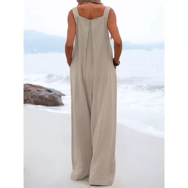 chouyatou Womens Casual Adjustable Strap Wide Leg Bib Overalls Jumpsuit with PocketsKhaki