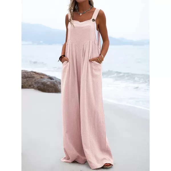 chouyatou Womens Casual Adjustable Strap Wide Leg Bib Overalls Jumpsuit with PocketsPink