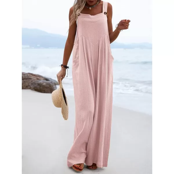 chouyatou Womens Casual Adjustable Strap Wide Leg Bib Overalls Jumpsuit with PocketsPink