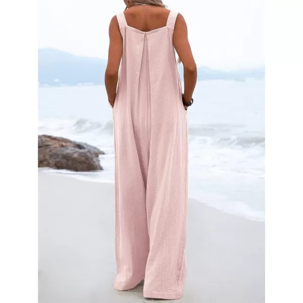 chouyatou Womens Casual Adjustable Strap Wide Leg Bib Overalls Jumpsuit with PocketsPink