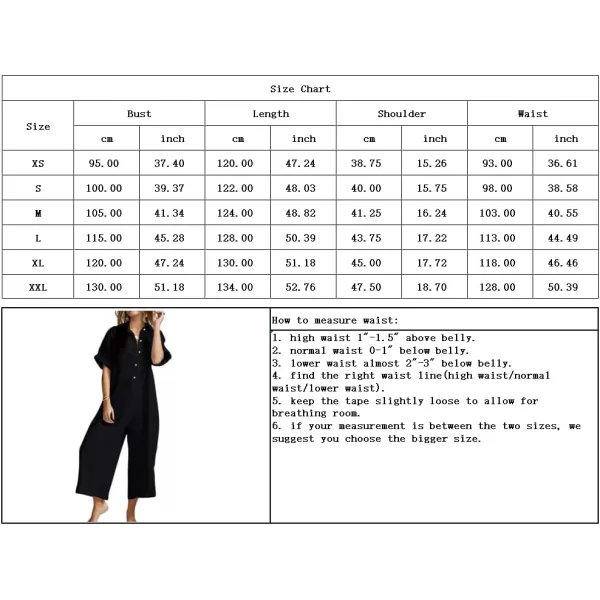 chouyatou Womens Casual Button Down RolledUp Sleeve Jumpsuit Pants Summer Wide Leg Overall RompersBlack