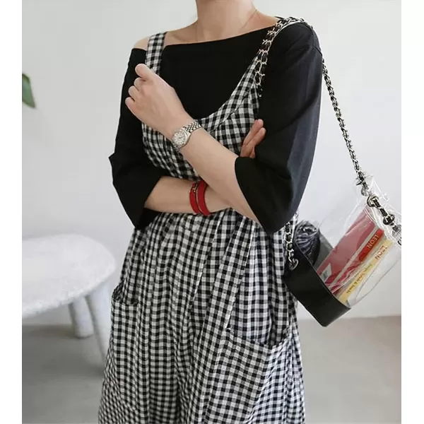 chouyatou Womens Casual Loose Fit Plaid Wide Leg Jumpsuits Baggy Cotton Bib Overalls Romper PantsBlack Plaid