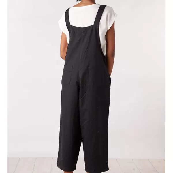 chouyatou Womens Cotton Linen Bib Overalls Front Eyelet Loose Fit Wide Leg Jumpsuit Pants with PocketsBlack