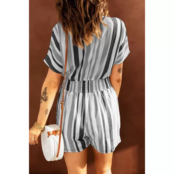 chouyatou Womens Cute Rainbow Striped Smocked Waist Button Jumpsuit Romper ShortsGray