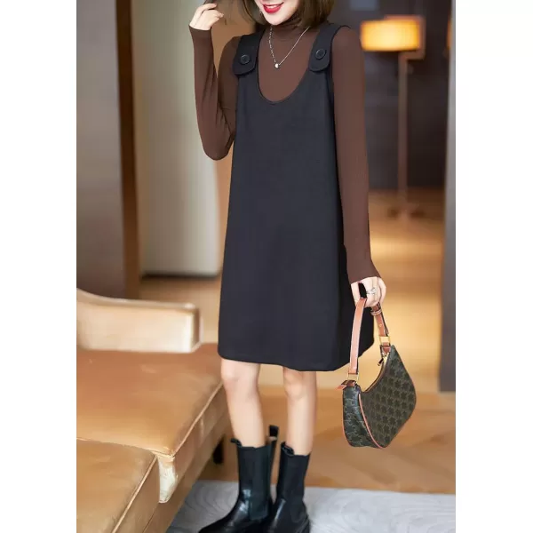 chouyatou Womens Cute Wool Blend Tunic Tank Dress Casual Suspender Strap Wool Jumper Overall Short DressBlack